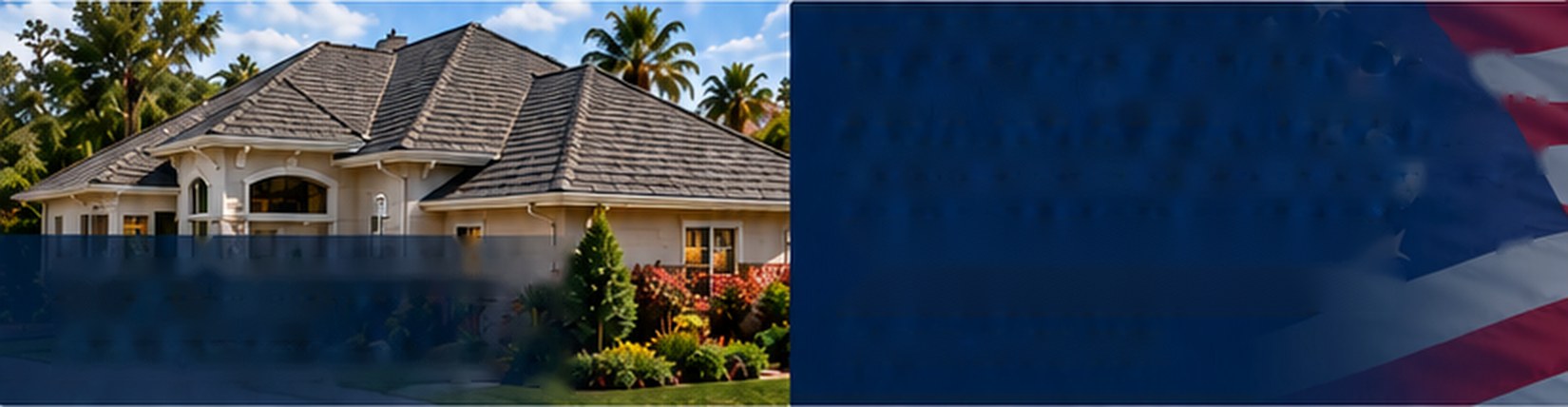 Porter Ranch home with a new shingle roof beside an American flag &mdash; Free Roof Program Porter Ranch
