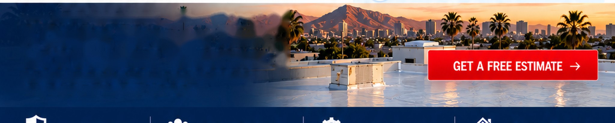 Freshly coated white roof at sunset with the Excelsior skyline behind