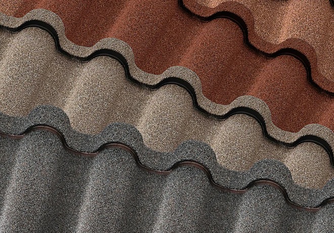Stone coated steel roofing tiles in three colors &mdash; Metal Roofing Montebello