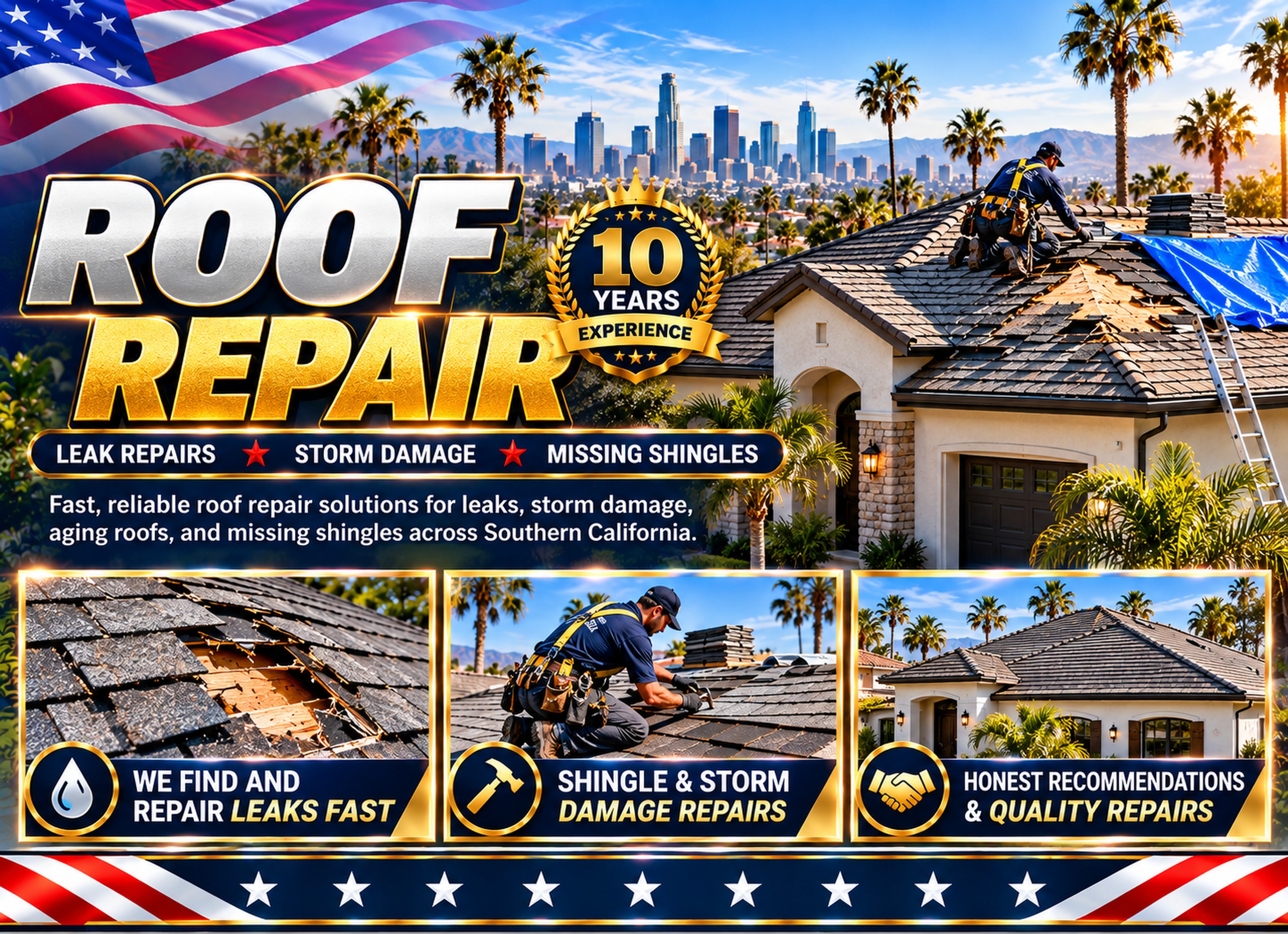 Roof repair in Palmdale &mdash; leak repairs, storm damage and missing shingles