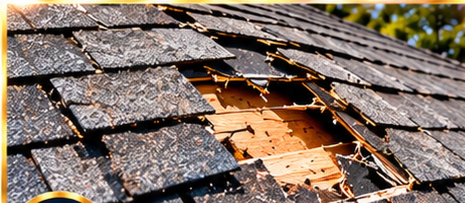 Storm-damaged shingles exposed to the deck on a Palmdale roof &mdash; roof repair Palmdale