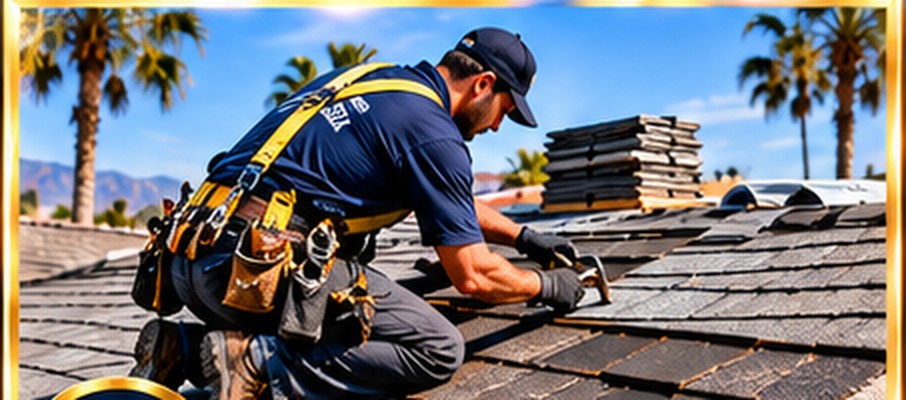 Roofer replacing storm-damaged shingles in Palmdale &mdash; roof repair Palmdale