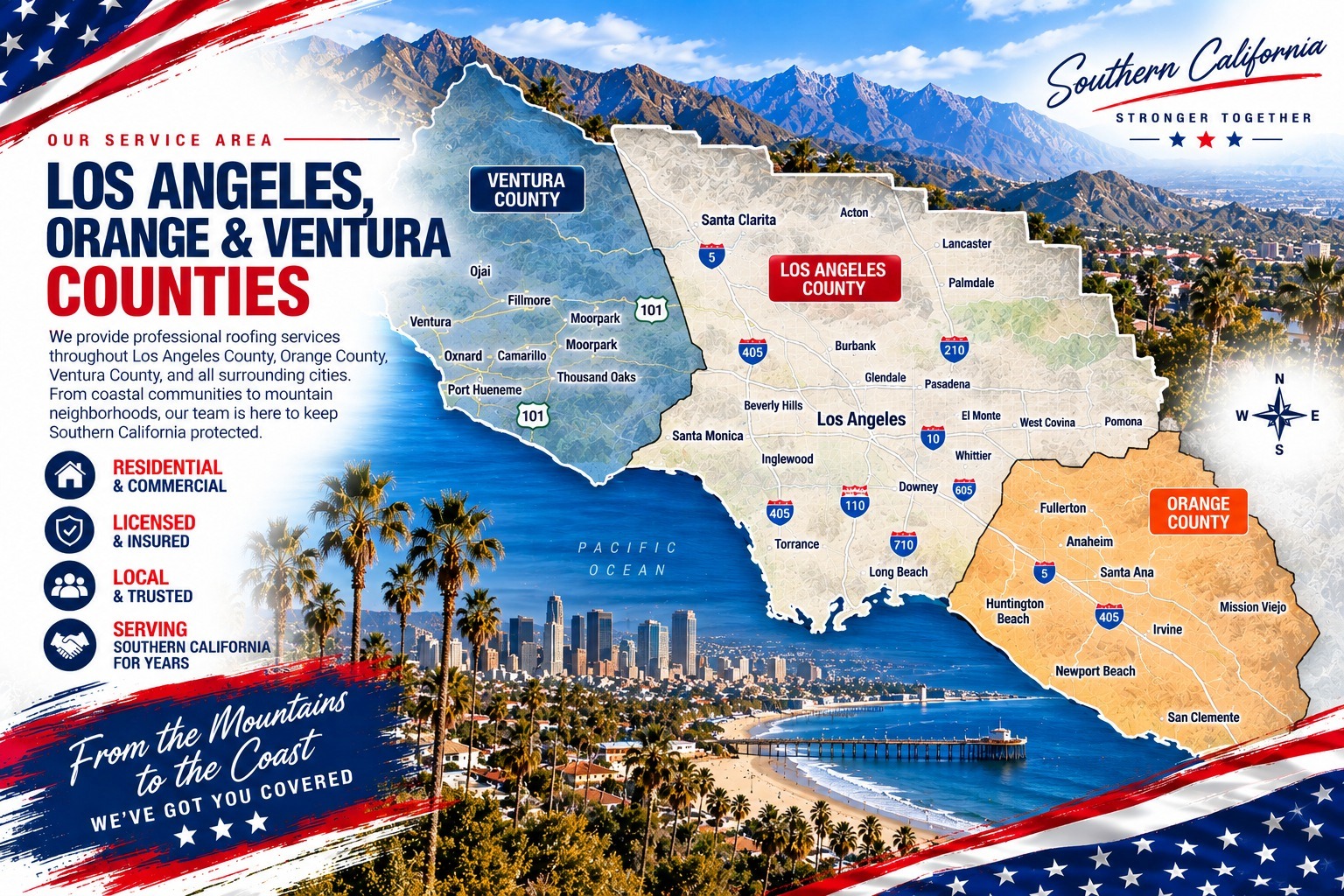 Our service area: Los Angeles, Orange and Ventura counties &mdash; Shingle Roofing Los Angeles