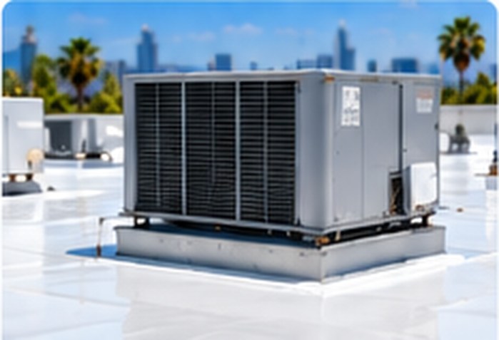TPO roof on a commercial flat roof with HVAC units &mdash; TPO Roofing Los Angeles
